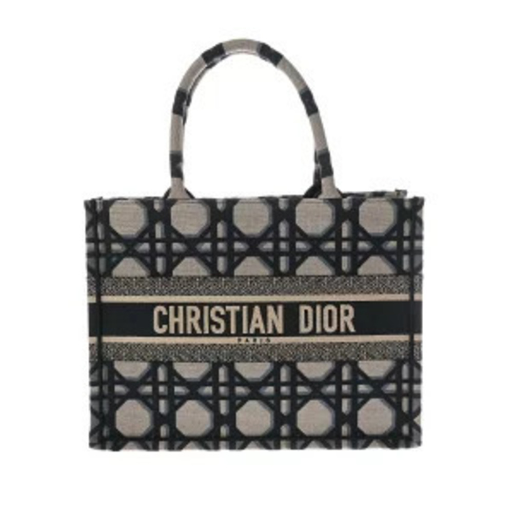 Christian Dior Macro Cannage Book Tote Bag Navy Blue Embroidered Canvas